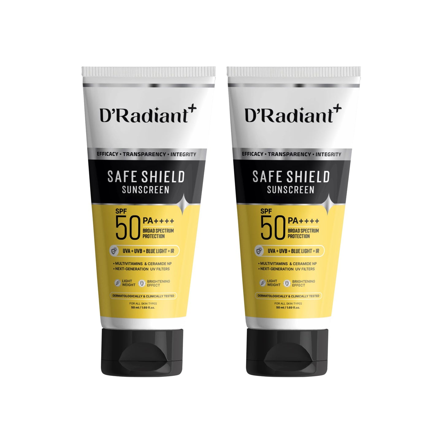 Twin Pack Sunscreen SPF 50 PA++++ | Broad Spectrum UVA, UVB, Blue Light, Infrared Protection | Modern Uv Filters | Lightweight, Brightening Effect | Dermatologically & Clinically Tested (50ml)