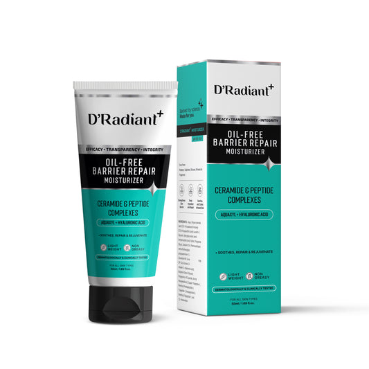D’Radiant+ Oil-Free Moisturizer for Oily & Sensitive Skin | Barrier Repair with Ceramides, Peptides & Hyaluronic Acid | Lightweight, Non-Greasy | Dermatologically & Clinically Tested (50ml)
