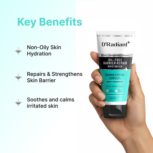 D’Radiant+ Oil-Free Moisturizer for Oily & Sensitive Skin | Barrier Repair with Ceramides, Peptides & Hyaluronic Acid | Lightweight, Non-Greasy | Dermatologically & Clinically Tested (50ml)