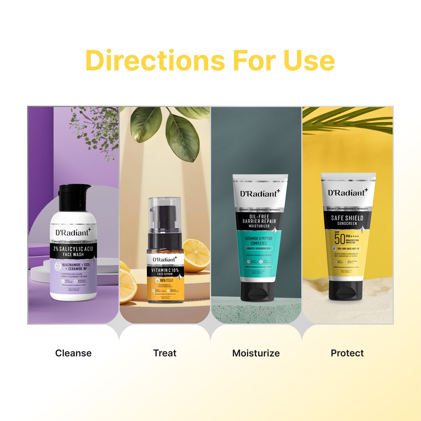 D’Radiant+ Safe Shield Sunscreen SPF 50 PA++++ | Broad Spectrum UVA, UVB, Blue Light, Infrared Protection | Modern Uv Filters | Lightweight, Brightening Effect | Dermatologically & Clinically Tested (50ml)