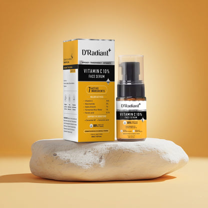 D’Radiant+ Advance Vitamin C 10% Face Serum with Alpha Arbutin and Niacinamide | 7 Active Ingrediants | Skin Brightening, Anti-Aging & Dark Spot Removal | Dermatologically & Clinically Tested(30ml)