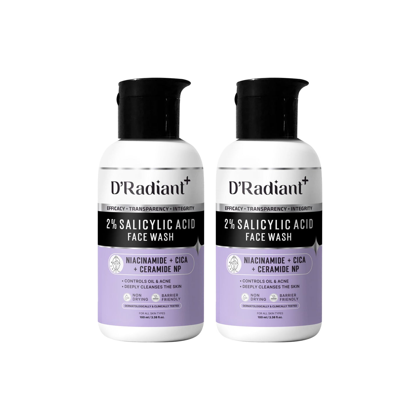 Twin Pack Facewash | Anti Acne Cleanser with Niacinamide, Cica & Ceramide NP | Oil Control, Deep Pore Cleansing Without Over Drying | Dermatologically & Clinically Tested (100ml)