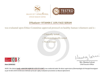 D'Radiant+ Vitamin C 10% Face Serum Certificate