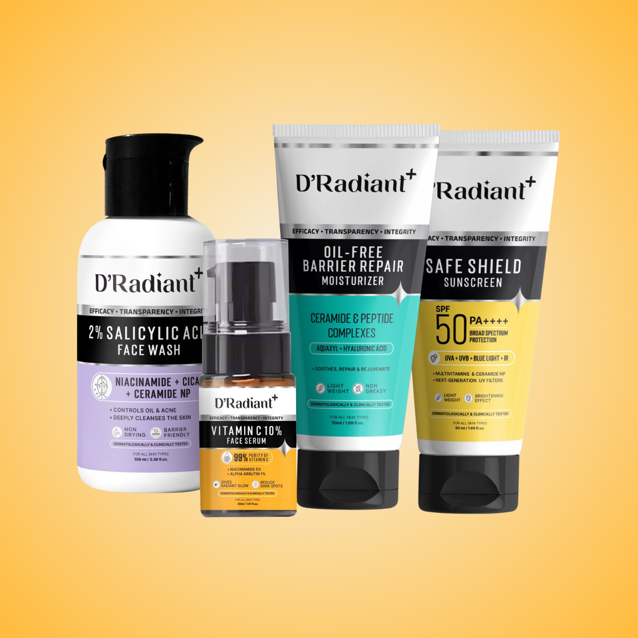 All in One combo-Face Wash (100ml) - Face Serum (30ml) - Moisturizer (50ml) - Sunscreen (50ml)