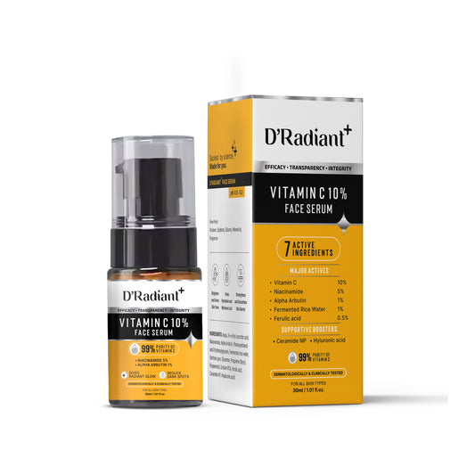 D’Radiant+ Advance Vitamin C 10% Face Serum with Alpha Arbutin and Niacinamide | 7 Active Ingrediants | Skin Brightening, Anti-Aging & Dark Spot Removal | Dermatologically & Clinically Tested(30ml)